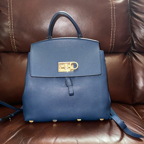 Salvatore Ferragamo Handbags - 🔥🔥🔥Authentic Salvatore Ferragamo The Studio Blue Leather Studded Backpack